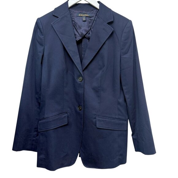 BROOKS BROTHERS Womens Blazer Size 10 Navy Blue Size Cotton Chino Classic Preppy - Picture 1 of 13